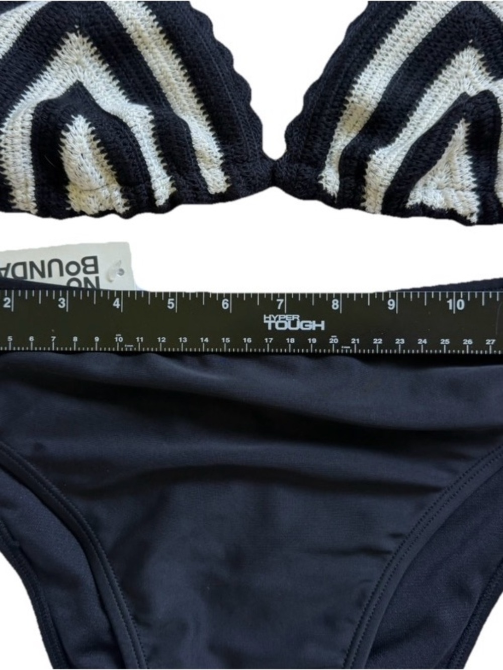 NWT Crochet Bikini Set Black White Chevron Striped Boho Retro M No Boundaries - Picture 8 of 11